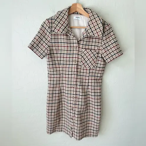 Rumored wool blend plaid button front dress medium Brown