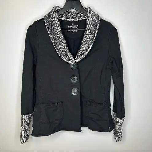 Neon Buddha Knit Collar Patchwork Style Blazer Jacket Size XS Black