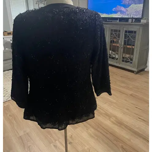 Tadashi Shoji Collection Black Beaded Evening Jacket Sz 4 Special Occasion Silk