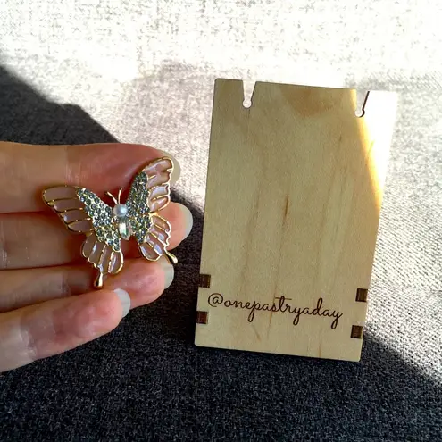 Butterfly Blush Enamel, Pearl + Rhinestone Fashion Brooch, Pin, Festive, Sparkly Pink