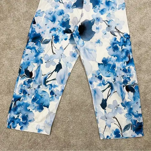 Bryn Walker Fioro Cotton Print Blue White Capri Cropped Pants Coastal Size XL