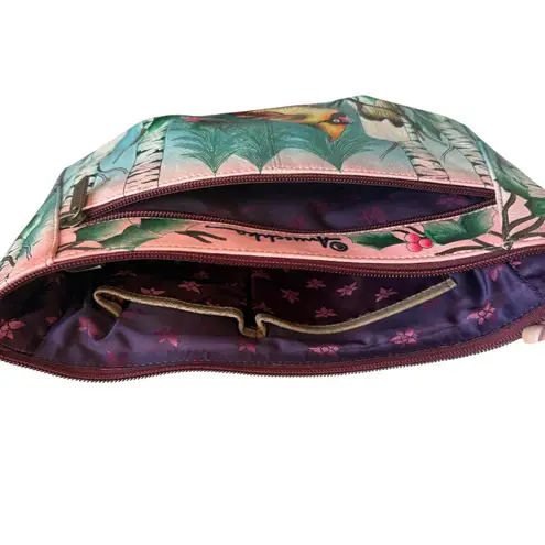 Anuschka snowy cardinal genuine leather zip shoulder bag multiple compartments - Image 6