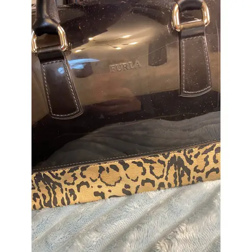 Furla Jelly Tote Bag Leopard Print Trim Gold Lock Accent