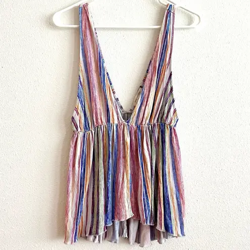 Urban Outfitters  Isla Plunge Babydoll Rainbow Stripe V Cut Tank Top Size Small