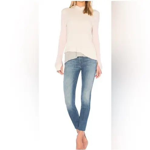 MOTHER Jeans HW Looker Ankle Fray in Jumping Off Swings Size 30 Denim Raw Hem Blue