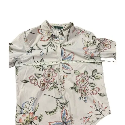 Ralph Lauren Women Spring Floral Print Beige Button Down Shirt Sz XL Pink