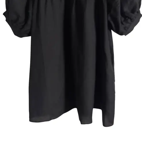 Hunter Bell Noah Black Poplin Collared V-Neck Puff Sleeve Mini Dress Small