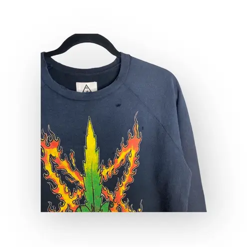 Unif HTF: new ☻ Burn Me Weed Distressed Sweatshirt ☻ Flames ☻︎ Dirty Black ☻︎ M - Image 9