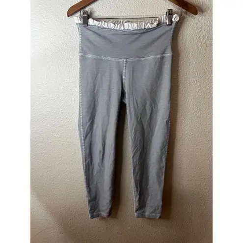 ALBION FIT Albion Womens Small Cropped Leggings Black White Stripe High-Waist Ruffled