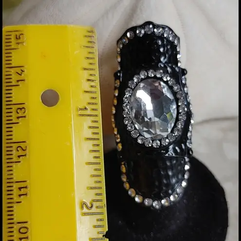 Black and Crystal Full Finger Adjustable Ring