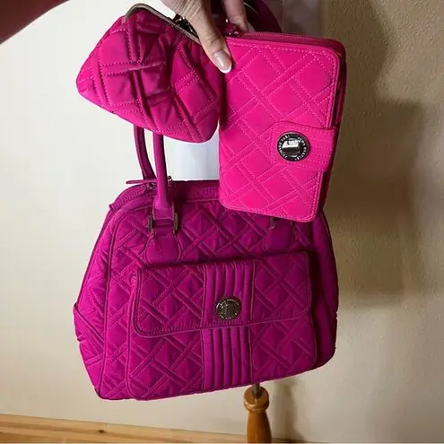 Vera Bradley  bright fuchsia quilted satchel bag with wallet and coin purse