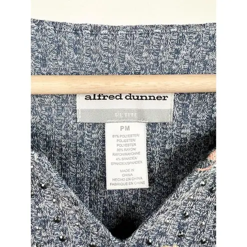 Alfred Dunner Scottsdale Blue Floral Print 3/4 Sleeve Patterned Ribbed Top Sz MP