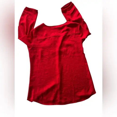 New York & Co Women’s Red Satin Shirt Button Down Dress Blouse Size Small