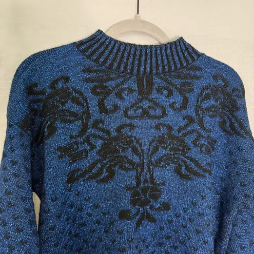 Vintage Adele Knitwear Lurex Blue Sparkle Metallic Sweater XL Women’s Baroque