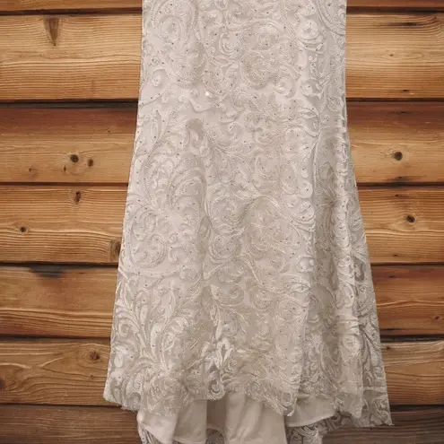 Mac Duggal NWT 11187 Gold Embroidered Lace Applique Shoulder Detail Trumpet Gown