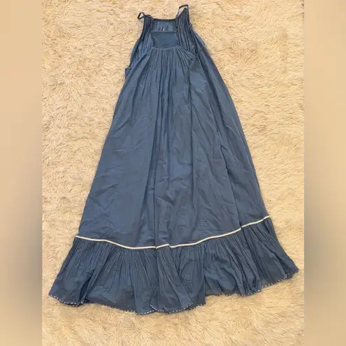 Free People NEW  Tip Toeing Tulip Embroidered Gauze maxi Blue Dress sz S