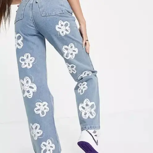 The Ragged Priest High Waist Straight Leg Denim Jeans Relaxed Fit Daisy Print