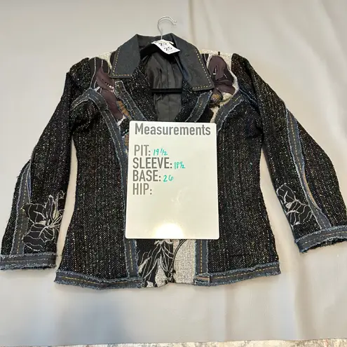 Travelsmith Womens Jacket Size M Blazer Black Multi Tweed Floral Embellished Size M