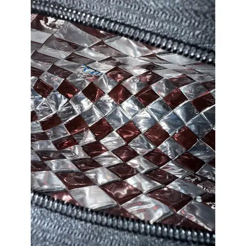 Handwoven Brown & Silver Checkerboard Purse Zipper Closure Candy Wrapper nwot