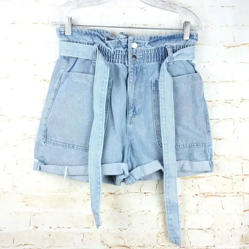 ZARA  Shorts Womens 6US Blue Relaxed Denim Paperbag Super High Waist Utility 4pkt