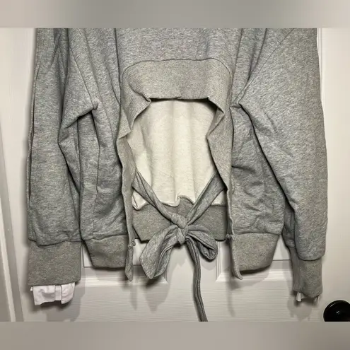 Anthropologie EVIDNT Size Large Gray Open Cropped Back Tie Sweatshirt