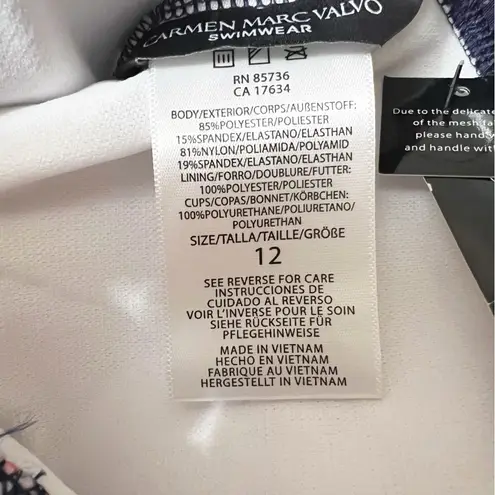 Carmen Marc Valvo One Piece Bathing Suit Cut Out Panels NEW Size 12 Maritime