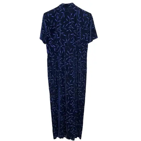 Another Thyme Womens L Blue Velvet Maxi Dress Glitter Sparkle Leaves Vintage Size L