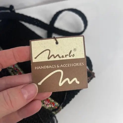 Marlo NWT Floral Embroidered Trim Beaded Fringe Crossbody Bag Square Boho Black