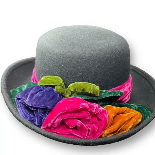 Vintage Toucan New York Hat 100% Wool Felt Bowler Derby Fedora Flowers Made USA Black