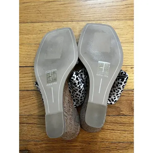 Dolce Vita Naji Cork Wedge Mule in Leopard Satin/Square Toe/Size 9 Brown