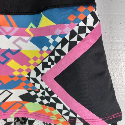 Lucky in Love S Tahitian Surfer Colorful Geometric Neon Patterned Skort Black