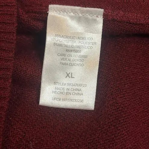 Briggs New York Briggs Burgundy Cowl Neck Sweater XL Women's Pullover with Button Detail