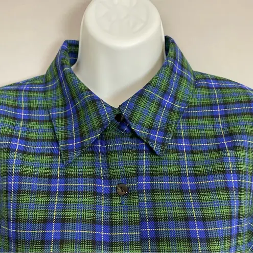 Vintage Plaid Top Cropped Sleeves Blue Green Plus Size 18WP Petite Twee Classic