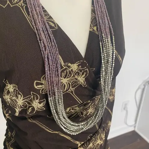 Long Layered Silver Purple Beaded Necklace