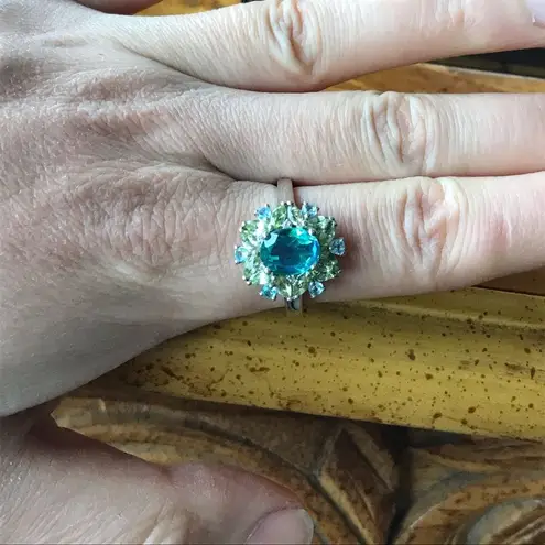 Peacock Quartz Peridot Sterling Silver Cocktail Ring Size 10 Blue