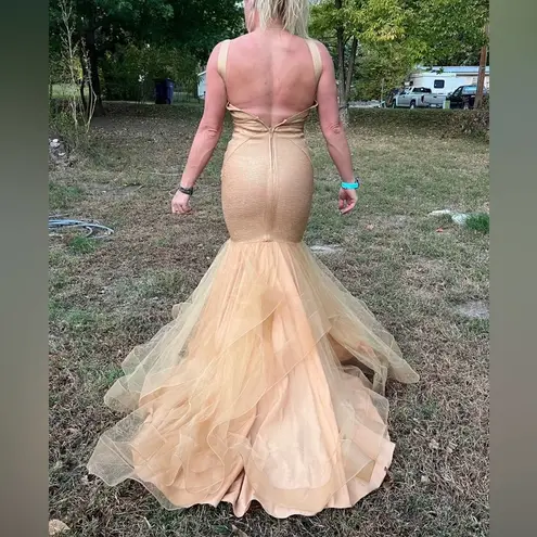 Terani Couture P8640 BANDAGE DRESS Gold Metallic Glitter Mermaid Bodycon Size 4