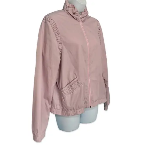 Vintage Nordstrom Baby Pink Light Windbreaker Ruffle Mock Neck Jacket size M / L Size M