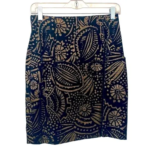 Karl Lagerfeld printed black and gold velvet jacket and skirt suit. Size 6. EUC.