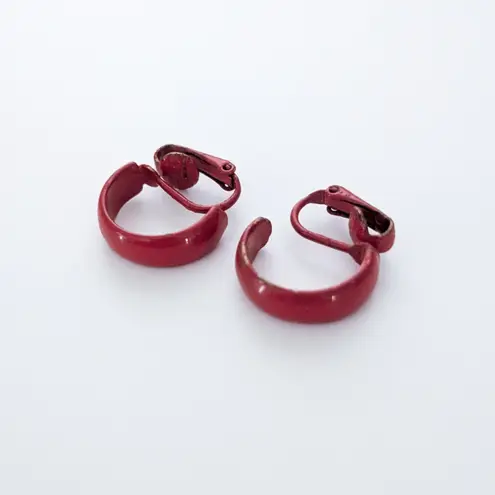 Vintage Clip On Earrings 0.75" Red Hoops