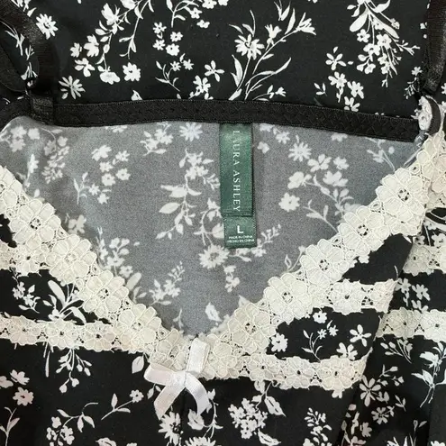 Laura Ashley Fairy Black Floral Cami Top White Lace Trim Cottagecore Summer