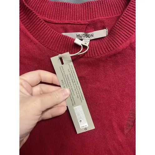 Hudson Red Distressed Detail Crew Neck Sweater Size Medium b57