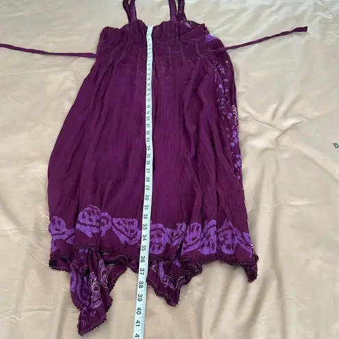 SR fashion free size purple flowered boho flowy embroidered tie back dress EUC