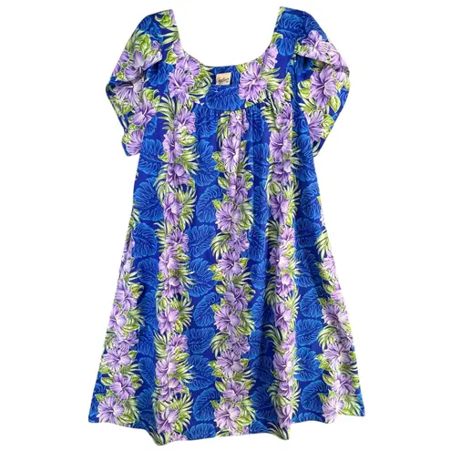 Vintage Royal Creations Dress 3XL Blue Purple Floral Hawaiian Aloha MuuMuu Vtg Size 3X