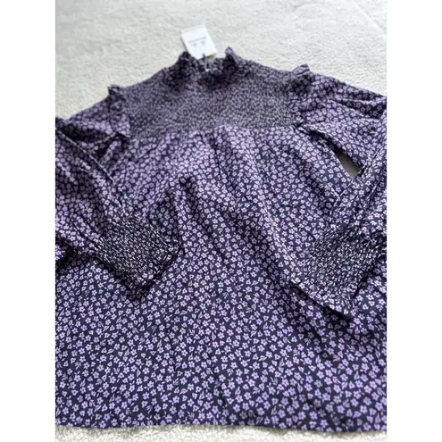 Barbour Womens Midhurst Shirt Top Purple Multi Floral Long Sleeve Mock Neck Sz 6