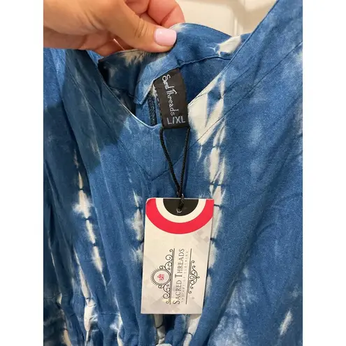 Sacred Threads NWT- Blue & White Tie Dye V-Neck Tank Jumpsuit L/XL