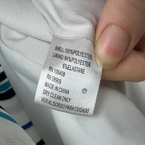 Alex Marie Womens Striped Textured Coat Large Blue White Longline Jacket Office