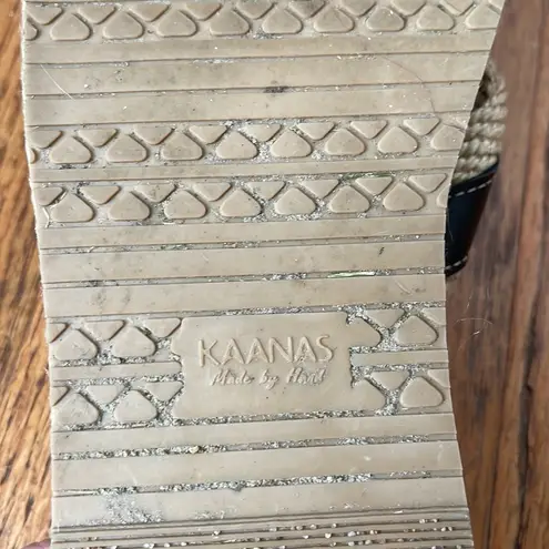 KAANAS Women's Malta Black Cream Double Strap Platform Slide Sandal Size 8