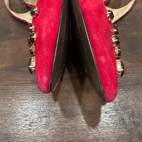 Ellen Tracy Women Red Suede Embellished Slingback Heels Pumps Size 7.5
