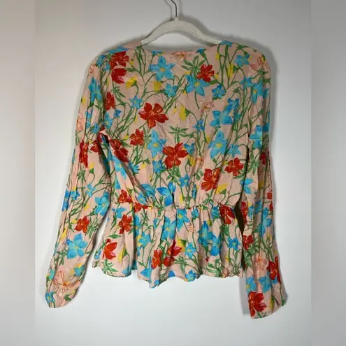 United Colors Of Benetton Floral Faux Wrap Top Sz XS Modal