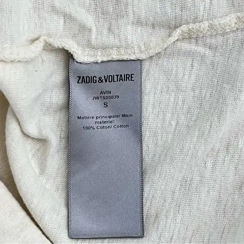 Zadig & Voltaire  Avin Topstitched Nocolor Off White Red Tee T-Shirt Size Small